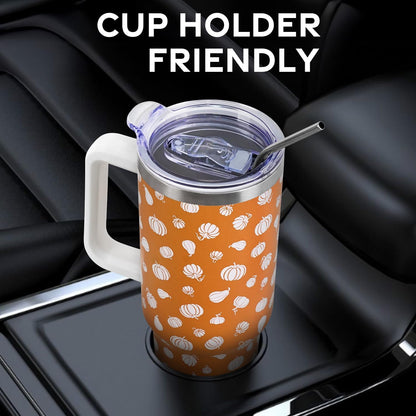 Floral Lemon Tumbler with Handle and Straw Lid 40 oz,Cute Spring Summer Gift for Women Men Lemon Leaves Vacuum Insulated Leak Proof Stainless Steel Coffee Cup Mug