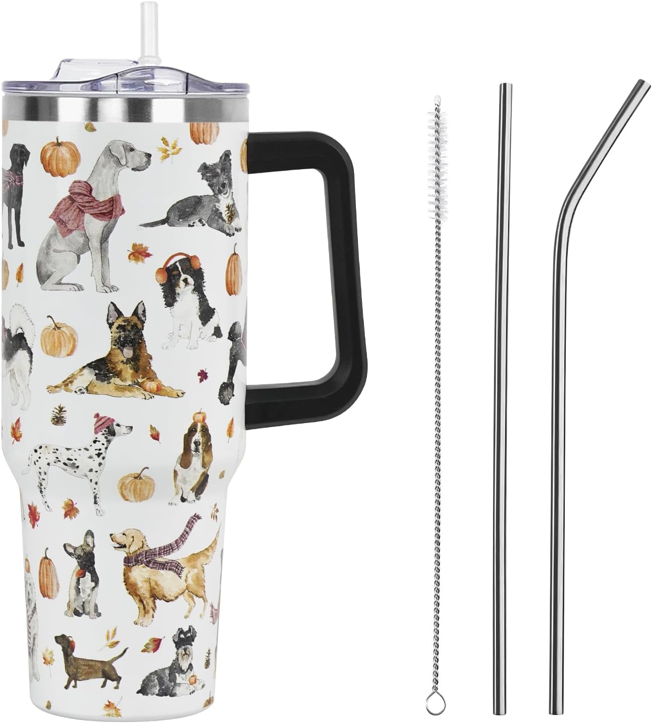 Floral Lemon Tumbler with Handle and Straw Lid 40 oz,Cute Spring Summer Gift for Women Men Lemon Leaves Vacuum Insulated Leak Proof Stainless Steel Coffee Cup Mug