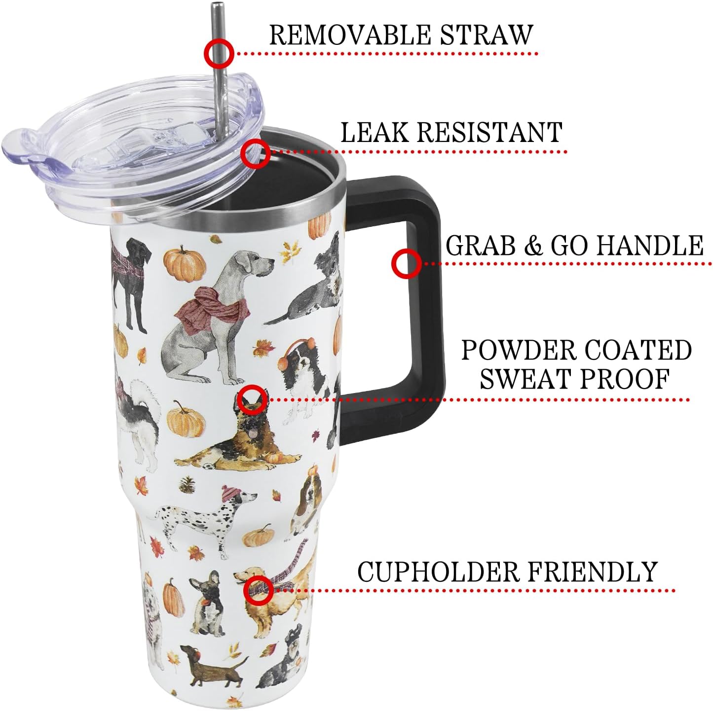 Floral Lemon Tumbler with Handle and Straw Lid 40 oz,Cute Spring Summer Gift for Women Men Lemon Leaves Vacuum Insulated Leak Proof Stainless Steel Coffee Cup Mug