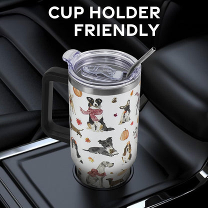 Floral Lemon Tumbler with Handle and Straw Lid 40 oz,Cute Spring Summer Gift for Women Men Lemon Leaves Vacuum Insulated Leak Proof Stainless Steel Coffee Cup Mug