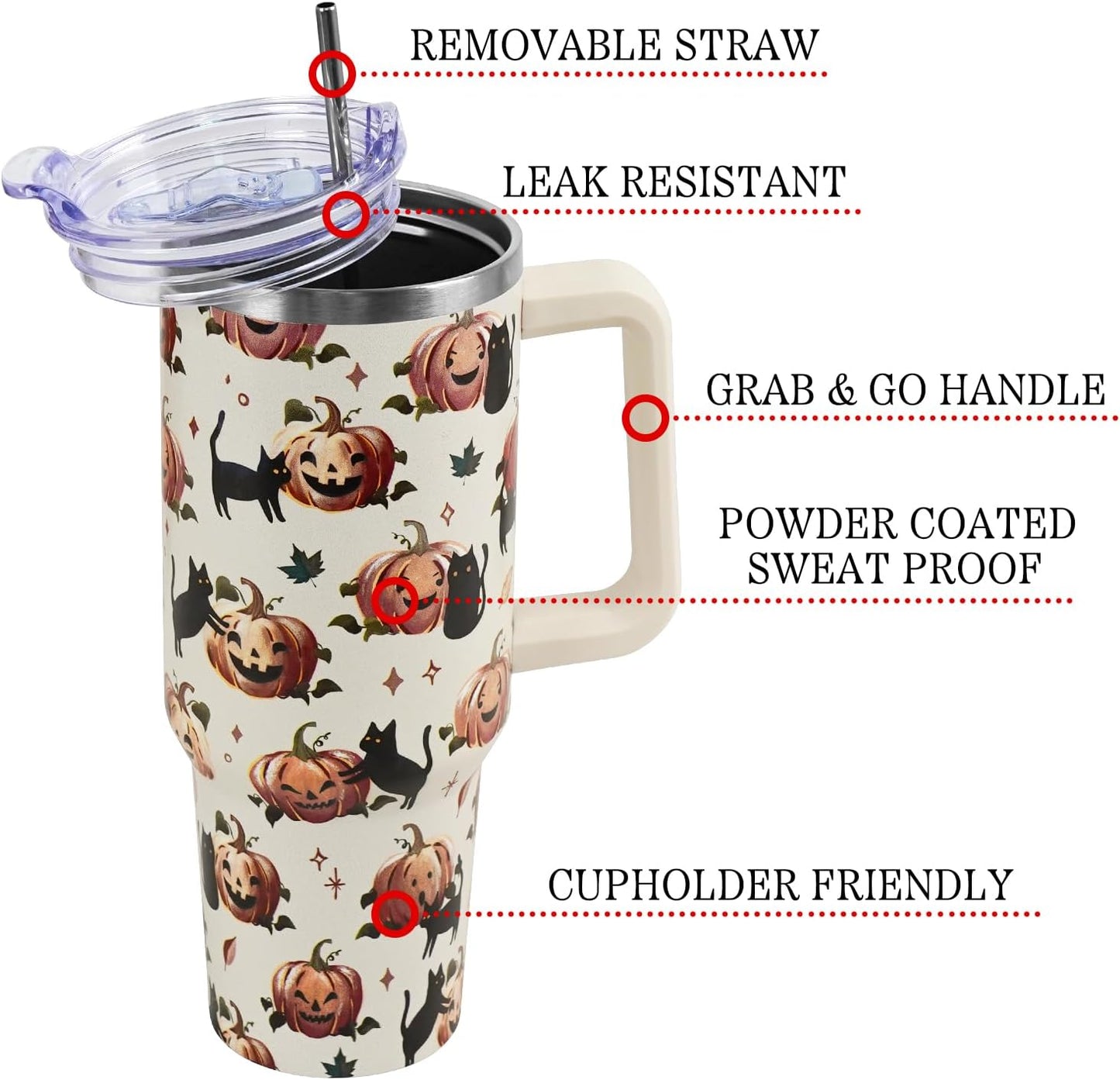 Floral Lemon Tumbler with Handle and Straw Lid 40 oz,Cute Spring Summer Gift for Women Men Lemon Leaves Vacuum Insulated Leak Proof Stainless Steel Coffee Cup Mug