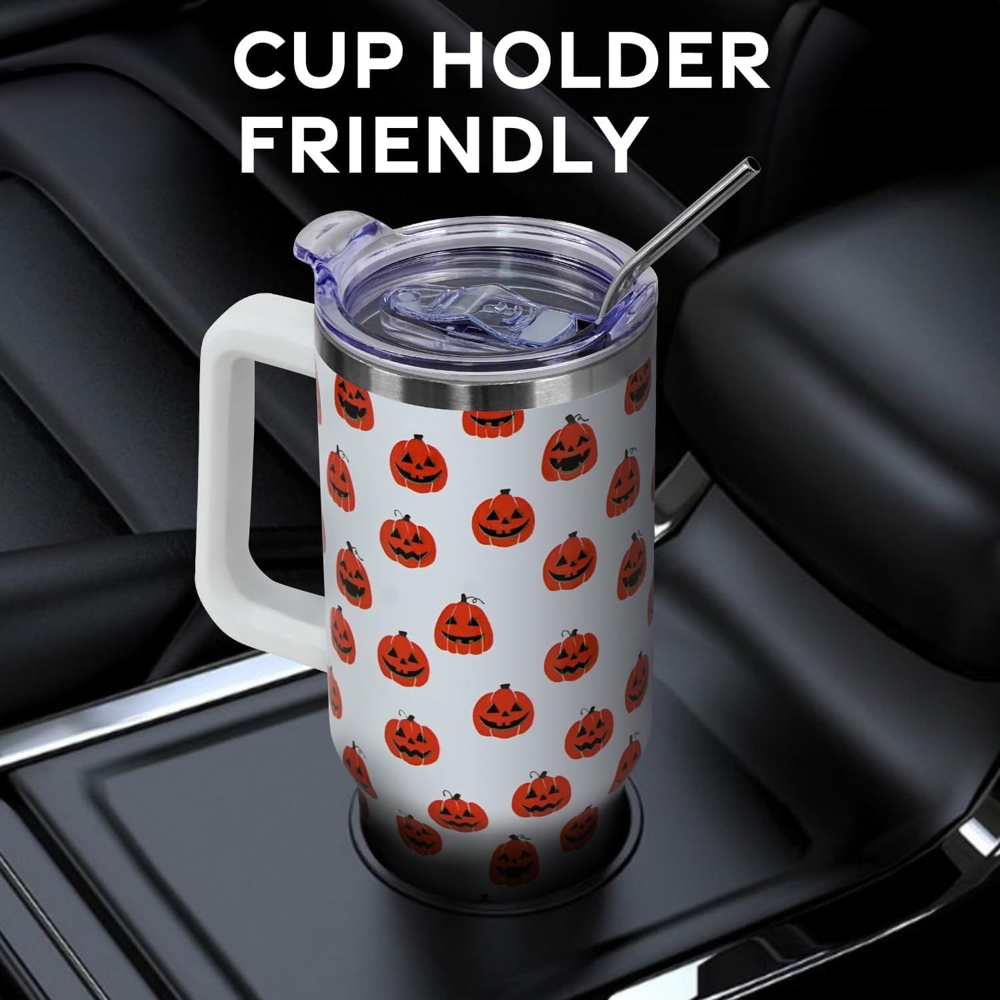Floral Lemon Tumbler with Handle and Straw Lid 40 oz,Cute Spring Summer Gift for Women Men Lemon Leaves Vacuum Insulated Leak Proof Stainless Steel Coffee Cup Mug