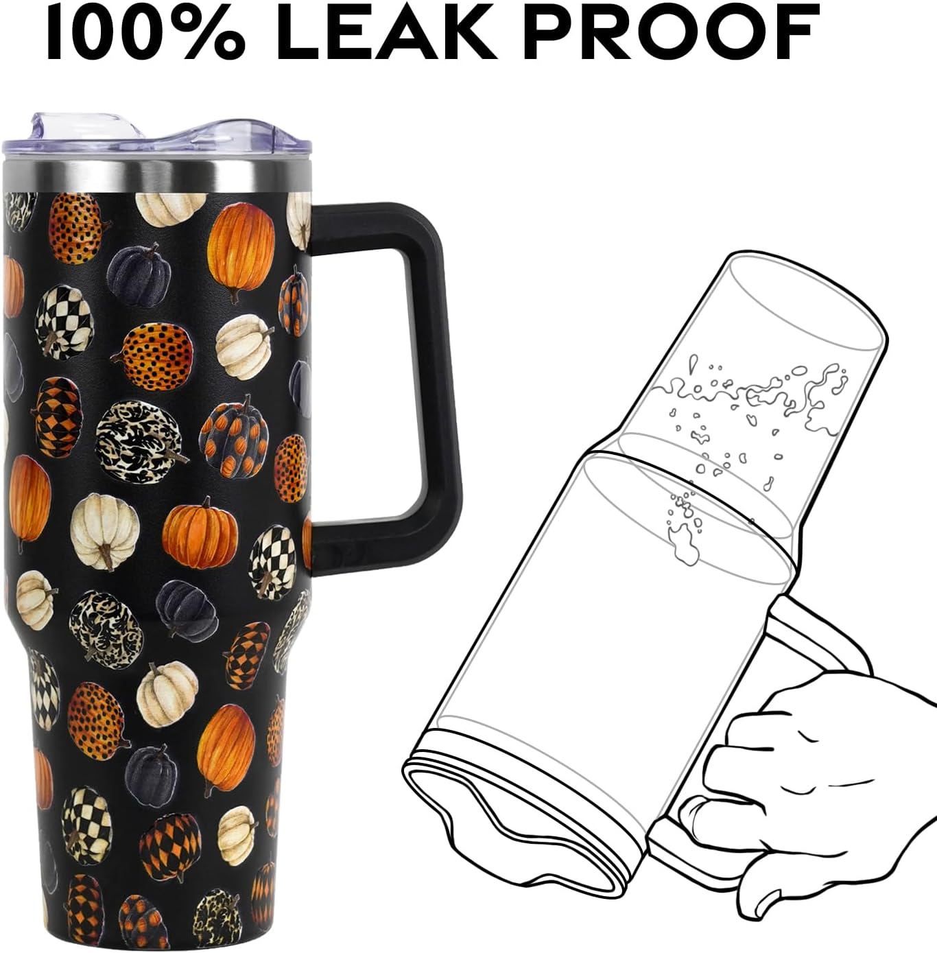 Floral Lemon Tumbler with Handle and Straw Lid 40 oz,Cute Spring Summer Gift for Women Men Lemon Leaves Vacuum Insulated Leak Proof Stainless Steel Coffee Cup Mug
