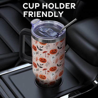 Floral Lemon Tumbler with Handle and Straw Lid 40 oz,Cute Spring Summer Gift for Women Men Lemon Leaves Vacuum Insulated Leak Proof Stainless Steel Coffee Cup Mug