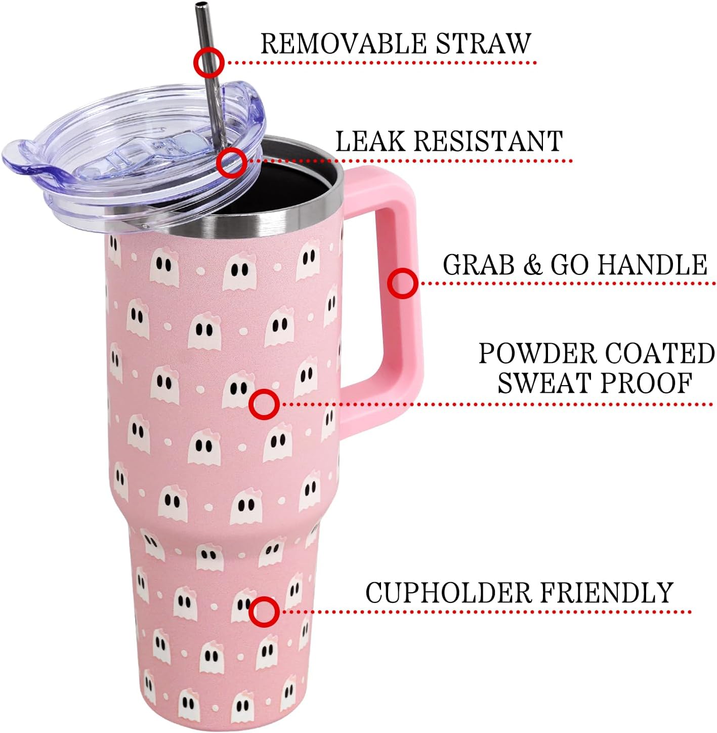 Floral Lemon Tumbler with Handle and Straw Lid 40 oz,Cute Spring Summer Gift for Women Men Lemon Leaves Vacuum Insulated Leak Proof Stainless Steel Coffee Cup Mug