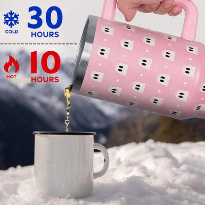Floral Lemon Tumbler with Handle and Straw Lid 40 oz,Cute Spring Summer Gift for Women Men Lemon Leaves Vacuum Insulated Leak Proof Stainless Steel Coffee Cup Mug