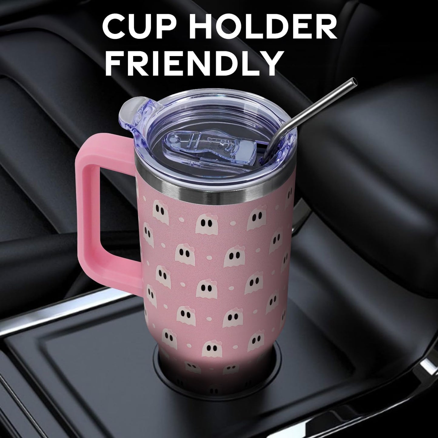 Floral Lemon Tumbler with Handle and Straw Lid 40 oz,Cute Spring Summer Gift for Women Men Lemon Leaves Vacuum Insulated Leak Proof Stainless Steel Coffee Cup Mug