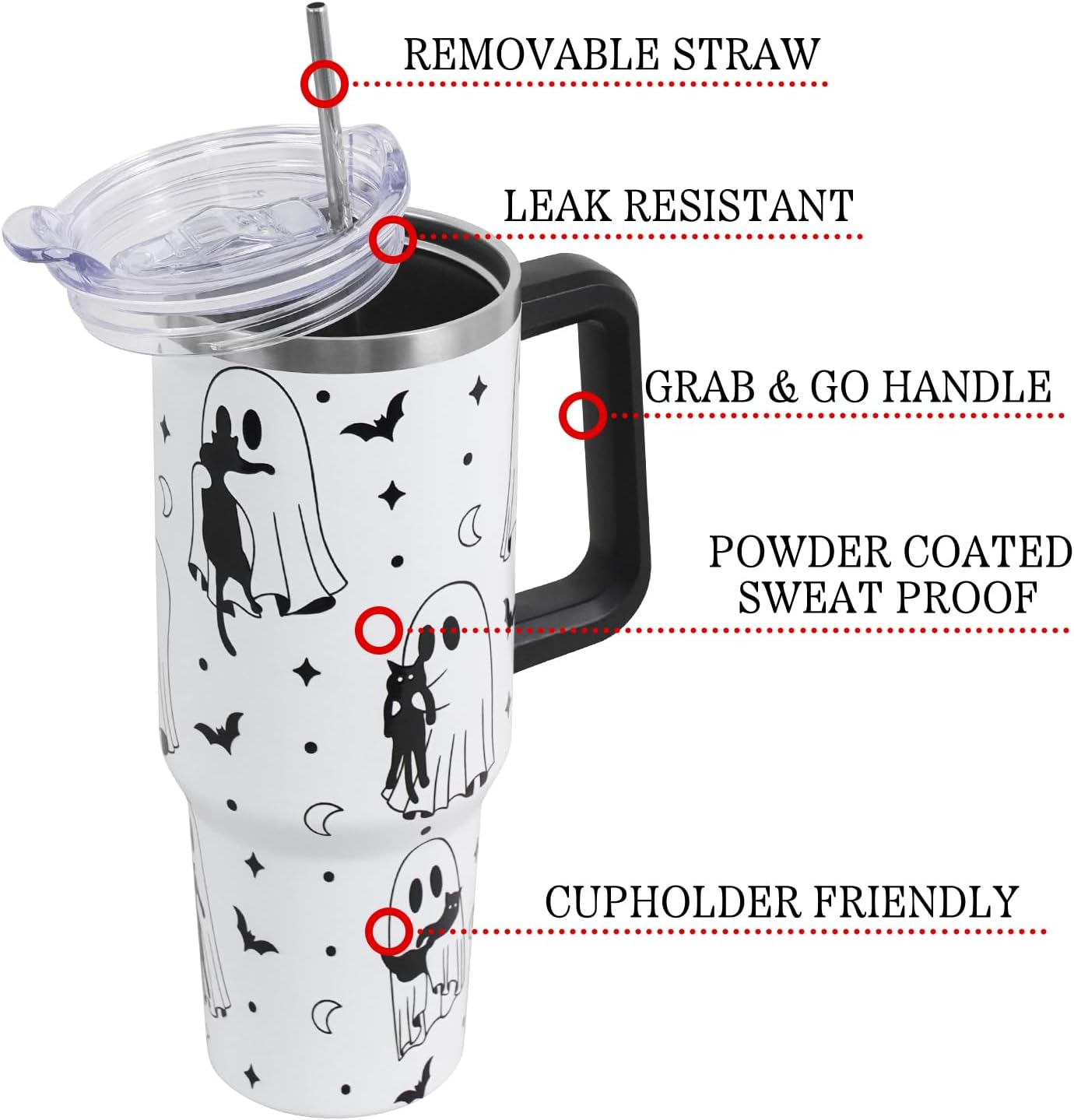 Floral Lemon Tumbler with Handle and Straw Lid 40 oz,Cute Spring Summer Gift for Women Men Lemon Leaves Vacuum Insulated Leak Proof Stainless Steel Coffee Cup Mug