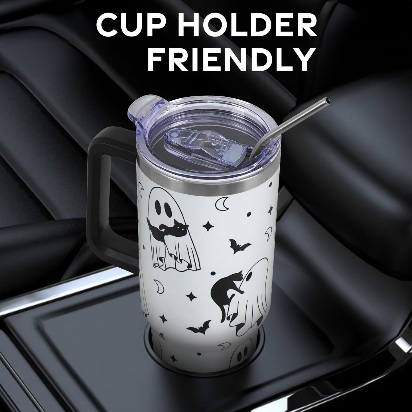 Floral Lemon Tumbler with Handle and Straw Lid 40 oz,Cute Spring Summer Gift for Women Men Lemon Leaves Vacuum Insulated Leak Proof Stainless Steel Coffee Cup Mug