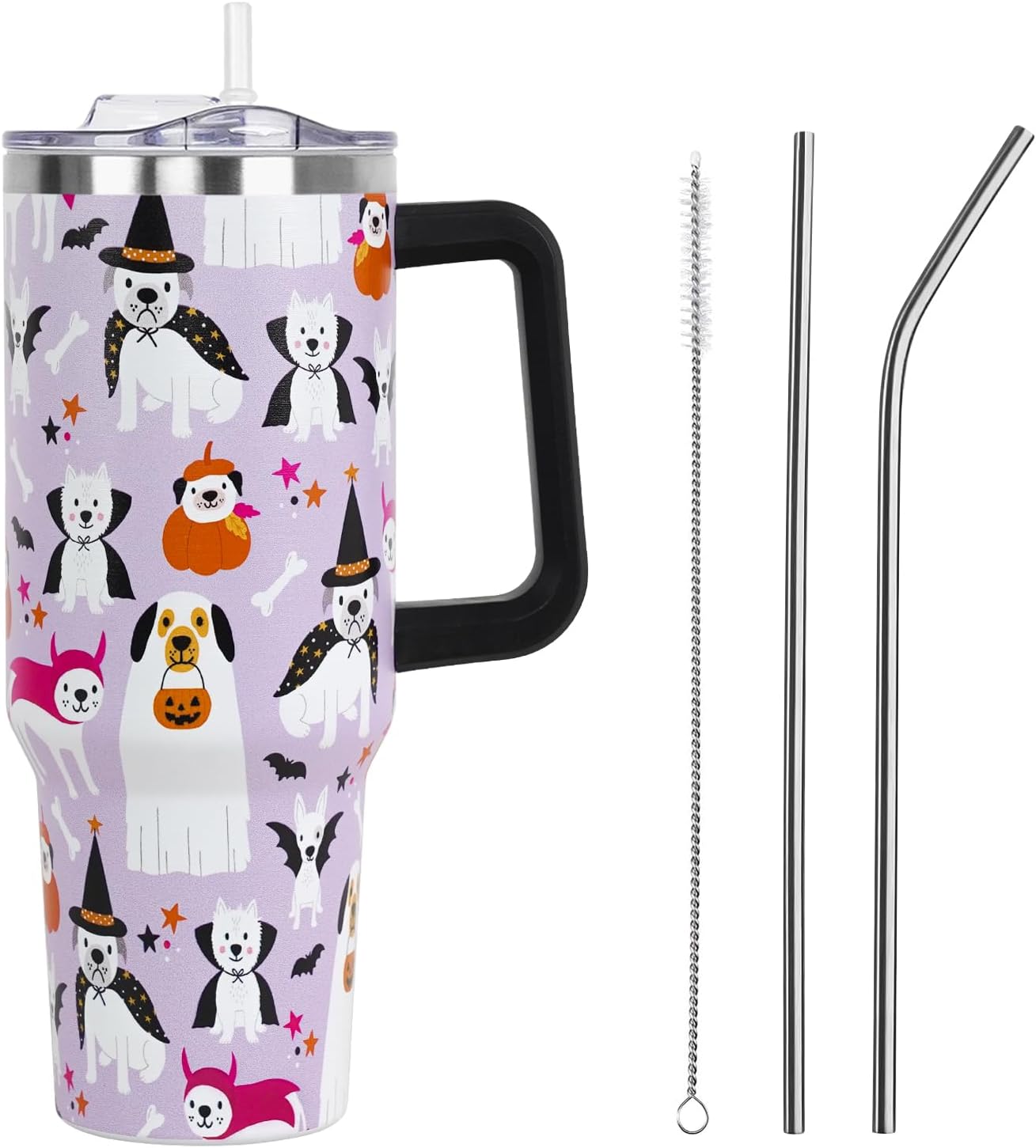 Floral Lemon Tumbler with Handle and Straw Lid 40 oz,Cute Spring Summer Gift for Women Men Lemon Leaves Vacuum Insulated Leak Proof Stainless Steel Coffee Cup Mug