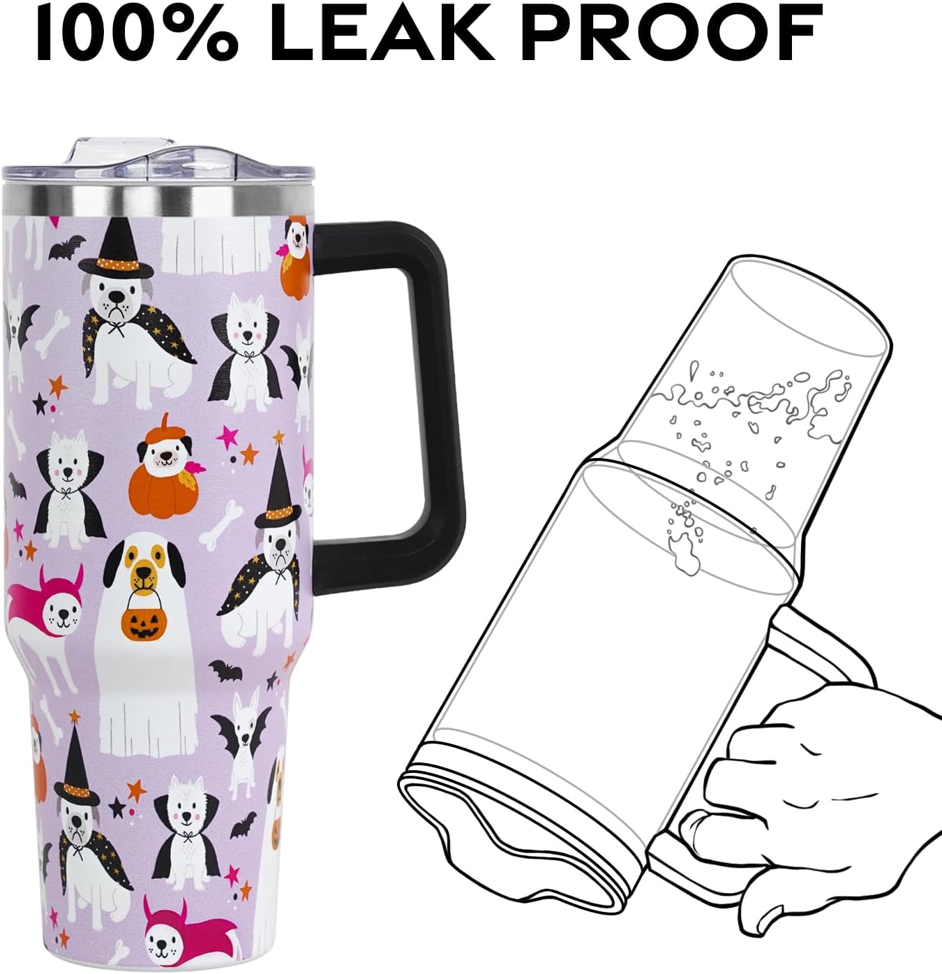 Floral Lemon Tumbler with Handle and Straw Lid 40 oz,Cute Spring Summer Gift for Women Men Lemon Leaves Vacuum Insulated Leak Proof Stainless Steel Coffee Cup Mug