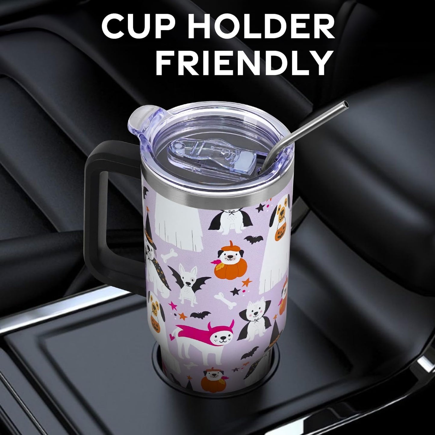 Floral Lemon Tumbler with Handle and Straw Lid 40 oz,Cute Spring Summer Gift for Women Men Lemon Leaves Vacuum Insulated Leak Proof Stainless Steel Coffee Cup Mug