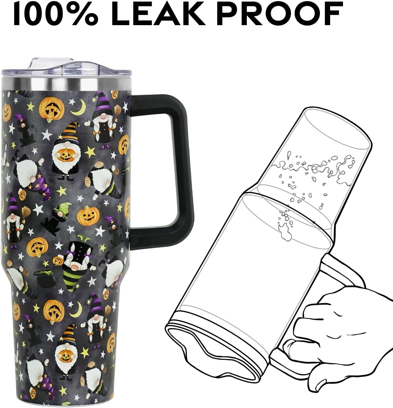 Floral Lemon Tumbler with Handle and Straw Lid 40 oz,Cute Spring Summer Gift for Women Men Lemon Leaves Vacuum Insulated Leak Proof Stainless Steel Coffee Cup Mug