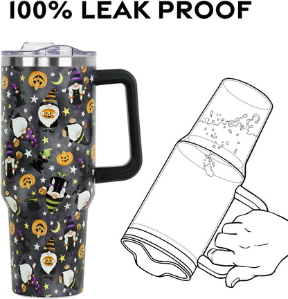 Floral Lemon Tumbler with Handle and Straw Lid 40 oz,Cute Spring Summer Gift for Women Men Lemon Leaves Vacuum Insulated Leak Proof Stainless Steel Coffee Cup Mug