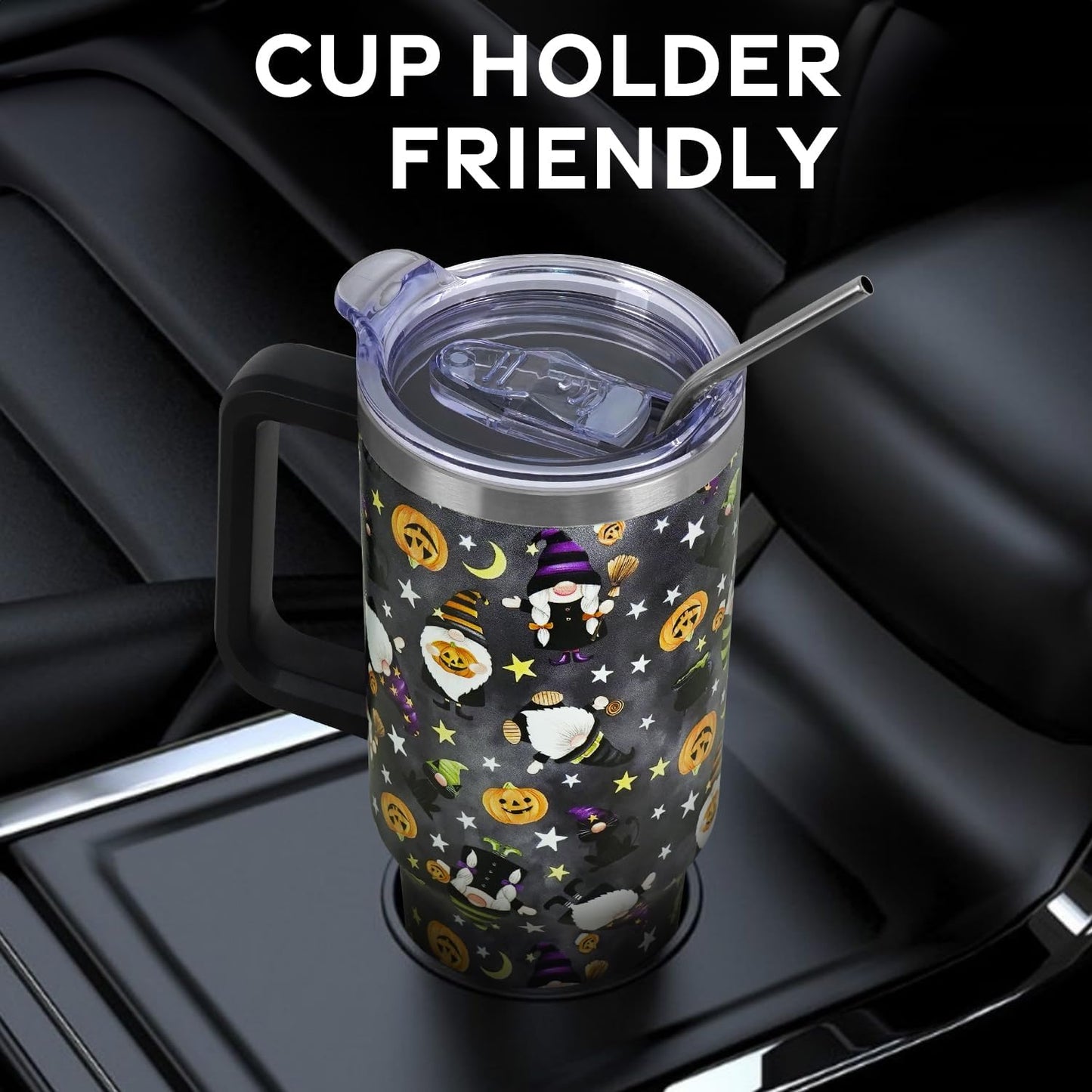 Floral Lemon Tumbler with Handle and Straw Lid 40 oz,Cute Spring Summer Gift for Women Men Lemon Leaves Vacuum Insulated Leak Proof Stainless Steel Coffee Cup Mug