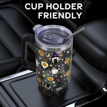 Floral Lemon Tumbler with Handle and Straw Lid 40 oz,Cute Spring Summer Gift for Women Men Lemon Leaves Vacuum Insulated Leak Proof Stainless Steel Coffee Cup Mug