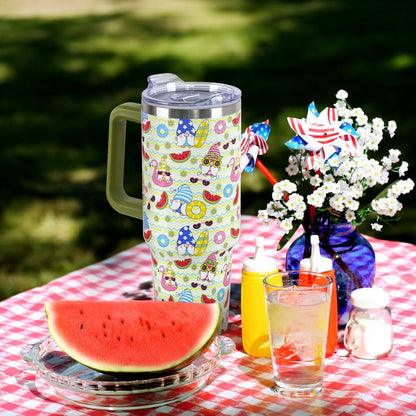 Floral Lemon Tumbler with Handle and Straw Lid 40 oz,Cute Spring Summer Gift for Women Men Lemon Leaves Vacuum Insulated Leak Proof Stainless Steel Coffee Cup Mug