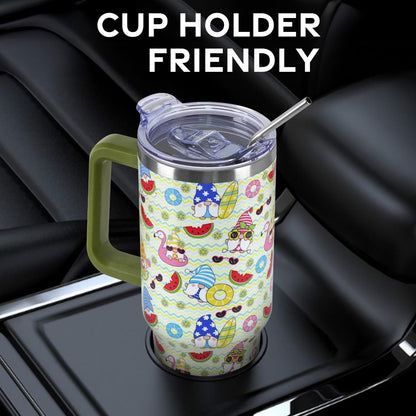 Floral Lemon Tumbler with Handle and Straw Lid 40 oz,Cute Spring Summer Gift for Women Men Lemon Leaves Vacuum Insulated Leak Proof Stainless Steel Coffee Cup Mug