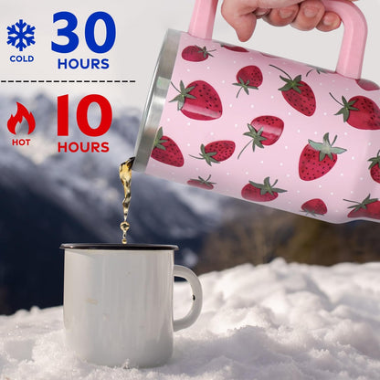 Floral Lemon Tumbler with Handle and Straw Lid 40 oz,Cute Spring Summer Gift for Women Men Lemon Leaves Vacuum Insulated Leak Proof Stainless Steel Coffee Cup Mug