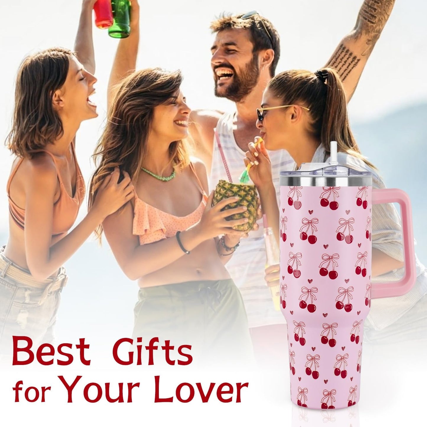 Floral Lemon Tumbler with Handle and Straw Lid 40 oz,Cute Spring Summer Gift for Women Men Lemon Leaves Vacuum Insulated Leak Proof Stainless Steel Coffee Cup Mug