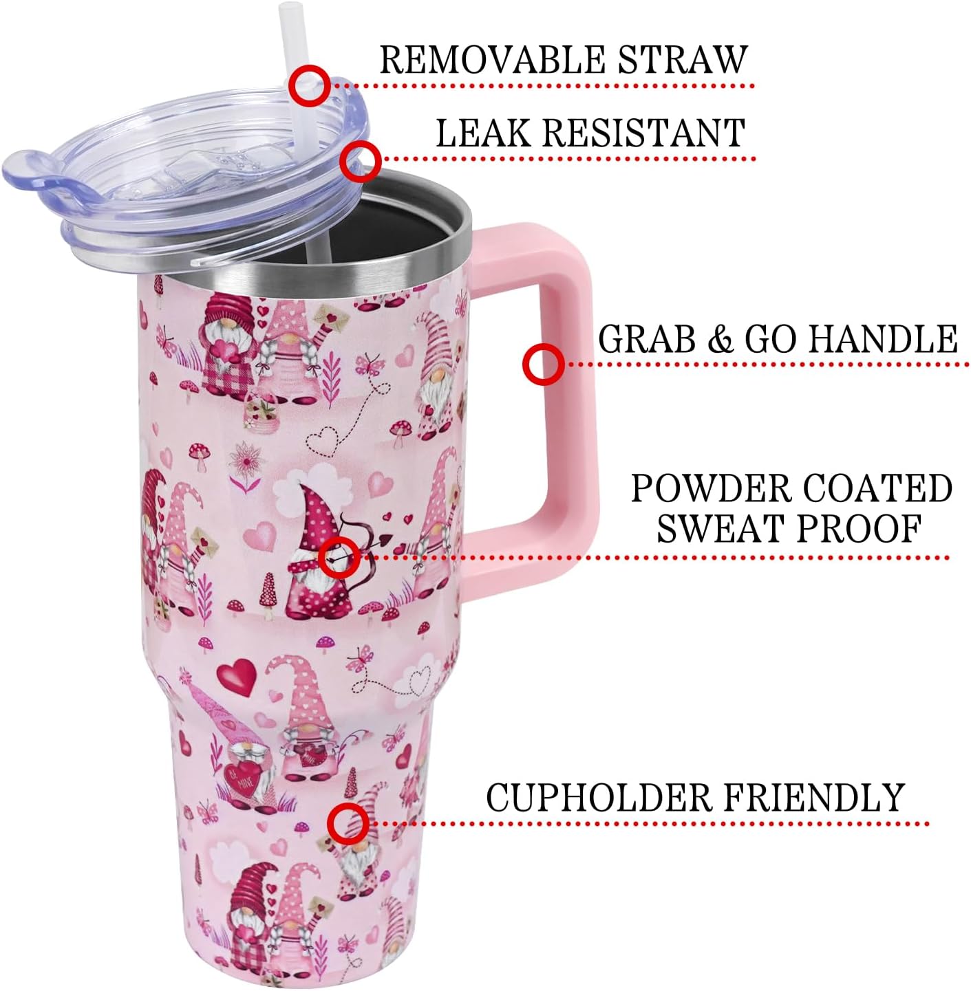 Floral Lemon Tumbler with Handle and Straw Lid 40 oz,Cute Spring Summer Gift for Women Men Lemon Leaves Vacuum Insulated Leak Proof Stainless Steel Coffee Cup Mug