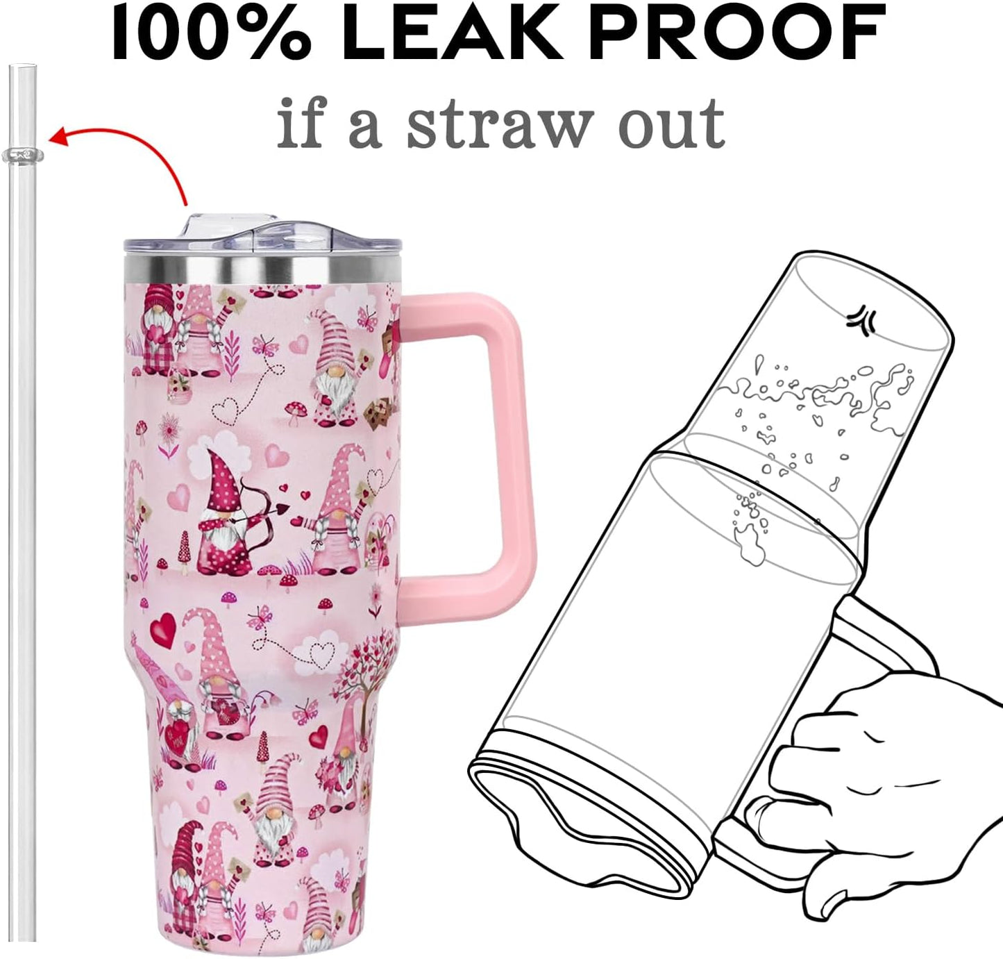 Floral Lemon Tumbler with Handle and Straw Lid 40 oz,Cute Spring Summer Gift for Women Men Lemon Leaves Vacuum Insulated Leak Proof Stainless Steel Coffee Cup Mug