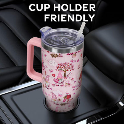 Floral Lemon Tumbler with Handle and Straw Lid 40 oz,Cute Spring Summer Gift for Women Men Lemon Leaves Vacuum Insulated Leak Proof Stainless Steel Coffee Cup Mug