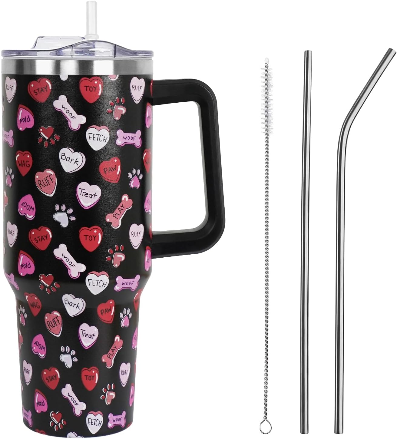 Floral Lemon Tumbler with Handle and Straw Lid 40 oz,Cute Spring Summer Gift for Women Men Lemon Leaves Vacuum Insulated Leak Proof Stainless Steel Coffee Cup Mug