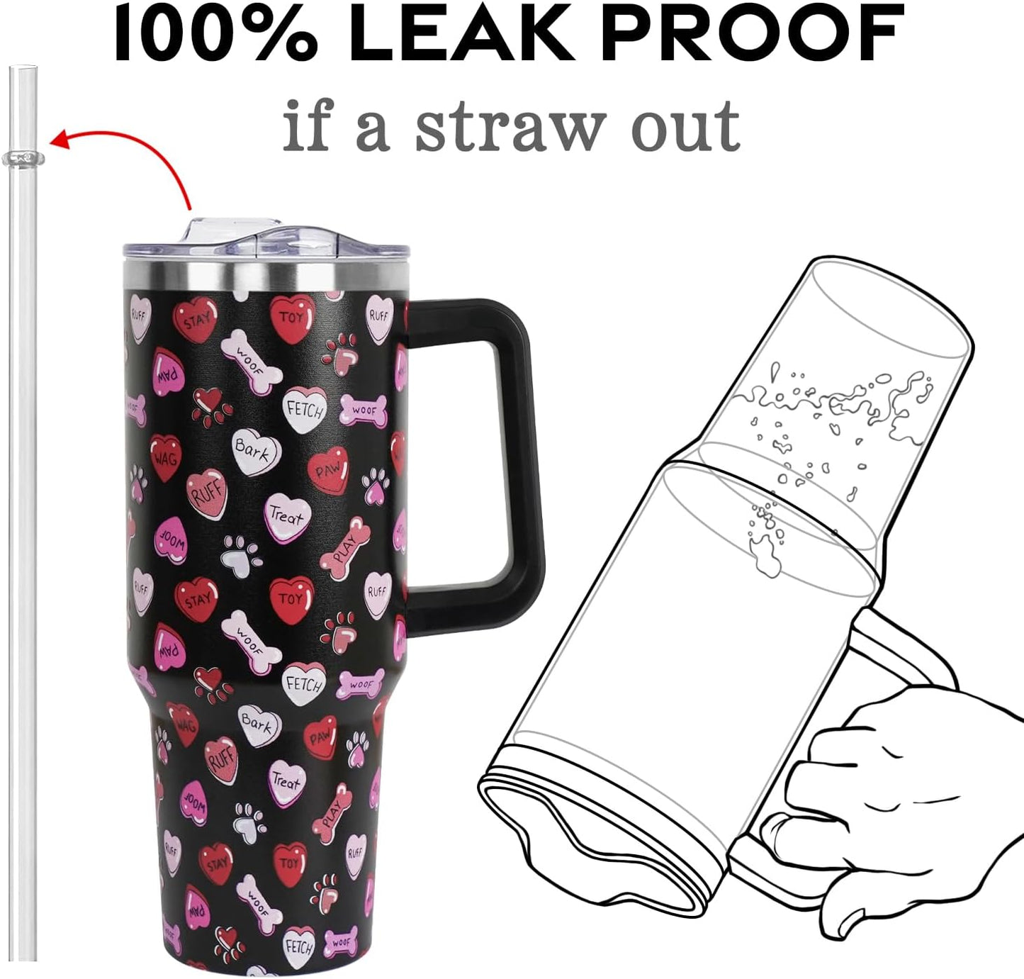 Floral Lemon Tumbler with Handle and Straw Lid 40 oz,Cute Spring Summer Gift for Women Men Lemon Leaves Vacuum Insulated Leak Proof Stainless Steel Coffee Cup Mug