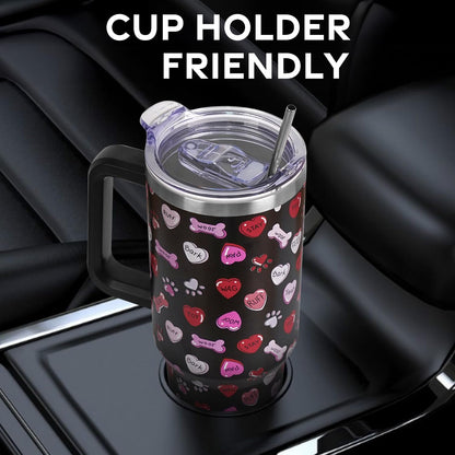 Floral Lemon Tumbler with Handle and Straw Lid 40 oz,Cute Spring Summer Gift for Women Men Lemon Leaves Vacuum Insulated Leak Proof Stainless Steel Coffee Cup Mug