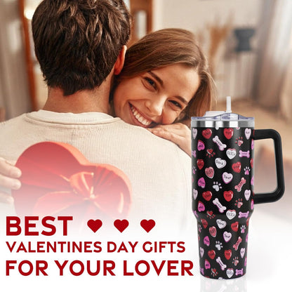 Floral Lemon Tumbler with Handle and Straw Lid 40 oz,Cute Spring Summer Gift for Women Men Lemon Leaves Vacuum Insulated Leak Proof Stainless Steel Coffee Cup Mug