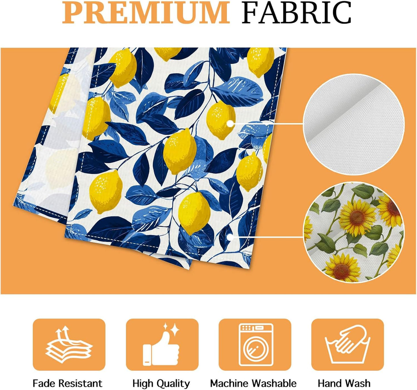 Lemon Blue Leaf Table Runner 13x72 Inch Burlap Farmhouse Dining Table Decor Yellow Lemon and Blue Leaf Pattern on White Background Kitchen and Home Decoration for Summer Fresh Gatherings
