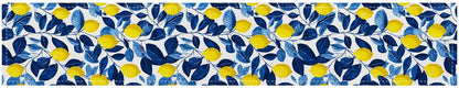 Lemon Blue Leaf Table Runner 13x72 Inch Burlap Farmhouse Dining Table Decor Yellow Lemon and Blue Leaf Pattern on White Background Kitchen and Home Decoration for Summer Fresh Gatherings