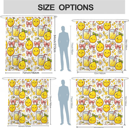 Lemon Shower Curtain, Summer Playful Chrysanthemum Bow Summer Yellow Waterproof Fabric Clawfoot Tub Shower Curtains for Bathroom Toile Guest Room Decor 72x72 Inch