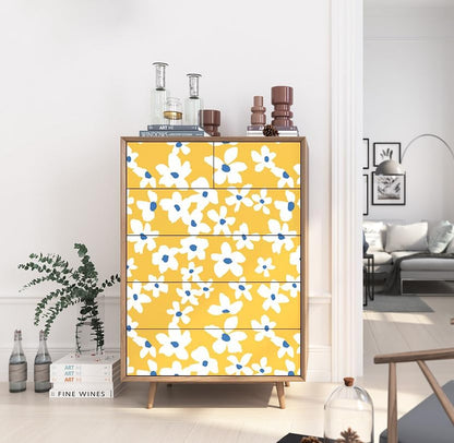 Yellow Peel and Stick Wallpaper Floral Yellow/White/Blue Removable Wall Paper for Bedroom Bathroom Textured Stick on Contact Paper 17.7in x 9.8ft