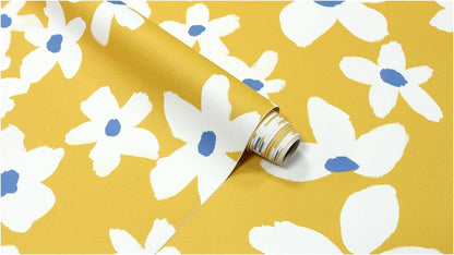 Yellow Peel and Stick Wallpaper Floral Yellow/White/Blue Removable Wall Paper for Bedroom Bathroom Textured Stick on Contact Paper 17.7in x 9.8ft