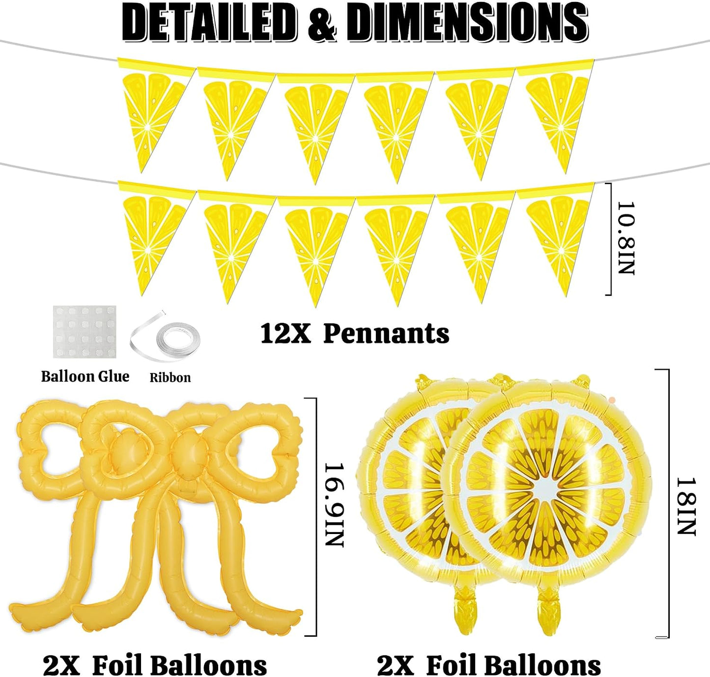 Yellow Lemonade Balloons Arch Kit, 130pcs Summer Lemon Party Supplies | Round Lemon Bow Foil Latex Balloon, Pennants Banner, Baby Shower Birthday Bachelorette Decorations for Women Girls