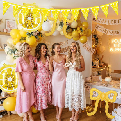 Yellow Lemonade Balloons Arch Kit, 130pcs Summer Lemon Party Supplies | Round Lemon Bow Foil Latex Balloon, Pennants Banner, Baby Shower Birthday Bachelorette Decorations for Women Girls