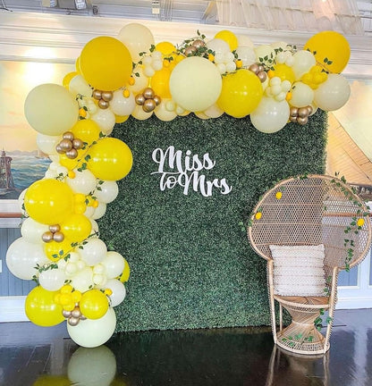 124pcs Yellow Balloon Arch Kit, Lemon Daisy Honeybee Theme Yellow and Gold Balloons for Birthday Parties, Wedding, Baby Shower Party, Anniversary Party Decoration