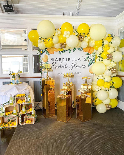 124pcs Yellow Balloon Arch Kit, Lemon Daisy Honeybee Theme Yellow and Gold Balloons for Birthday Parties, Wedding, Baby Shower Party, Anniversary Party Decoration