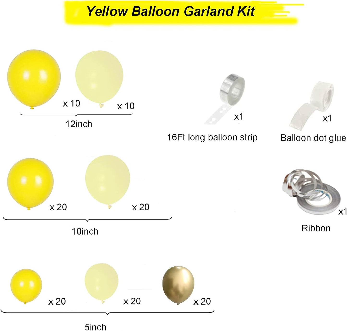 124pcs Yellow Balloon Arch Kit, Lemon Daisy Honeybee Theme Yellow and Gold Balloons for Birthday Parties, Wedding, Baby Shower Party, Anniversary Party Decoration