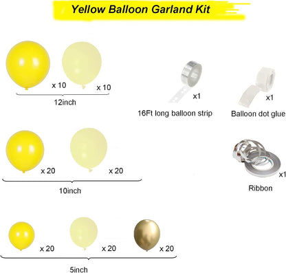 124pcs Yellow Balloon Arch Kit, Lemon Daisy Honeybee Theme Yellow and Gold Balloons for Birthday Parties, Wedding, Baby Shower Party, Anniversary Party Decoration