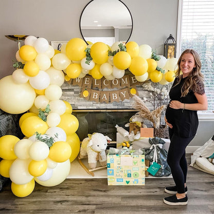 124pcs Yellow Balloon Arch Kit, Lemon Daisy Honeybee Theme Yellow and Gold Balloons for Birthday Parties, Wedding, Baby Shower Party, Anniversary Party Decoration