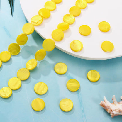 15mm Shell Beads for Jewelry Making 50pcs Round Charm Beads for Earring Bracelet Necklace DIY Craft Making Supplies(DIY-1039-Yellow)