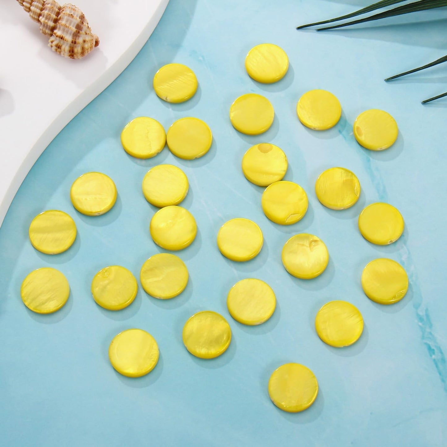 15mm Shell Beads for Jewelry Making 50pcs Round Charm Beads for Earring Bracelet Necklace DIY Craft Making Supplies(DIY-1039-Yellow)