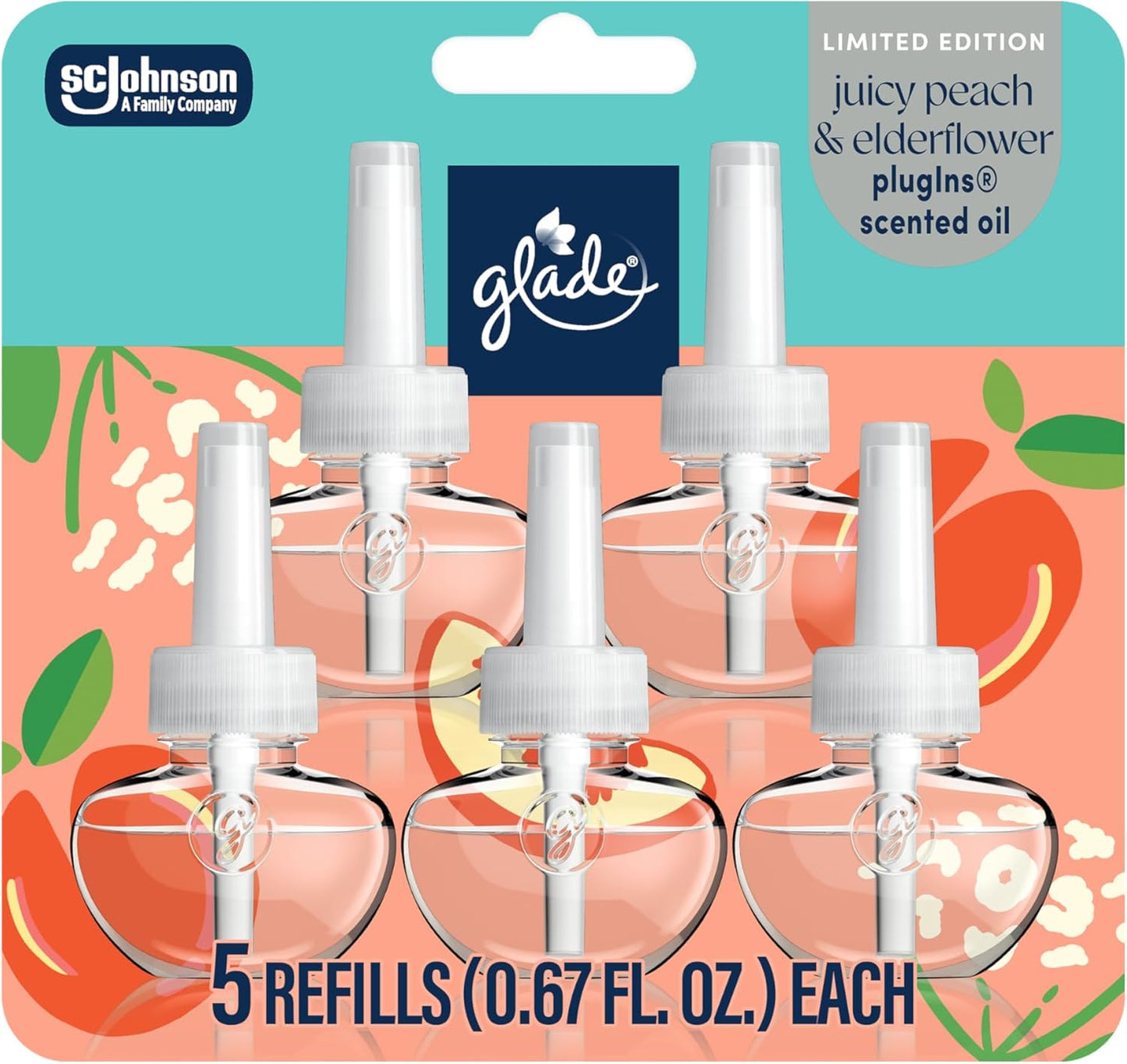 PlugIns Refills Air Freshener, Lemon Zest & Poppy, Scented and Essential Oils for Home and Bathroom, 0.67 Fl Oz, 5 Count