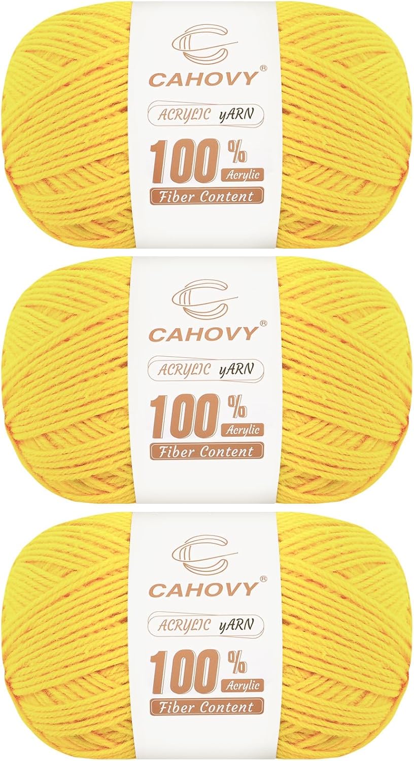 Soft Yellow Acrylic Yarn 3 Pack Crochet Knitting,840 Yards/450g Each, Worsted Yarn Crocheting, Amigurumi, Craft 3 Light