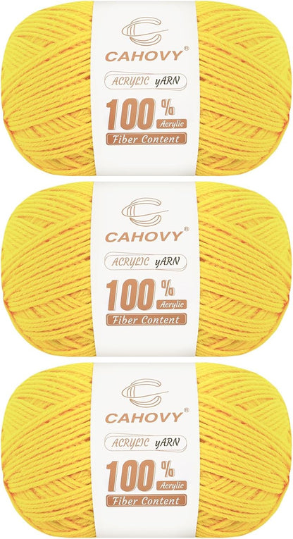 Soft Yellow Acrylic Yarn 3 Pack Crochet Knitting,840 Yards/450g Each, Worsted Yarn Crocheting, Amigurumi, Craft 3 Light