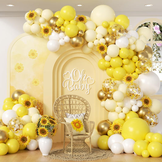 Yellow Bee Balloon Arch Kit with Gold Confetti Yellow and White Balloons | Wedding, Baby Shower, Birthday Decorations