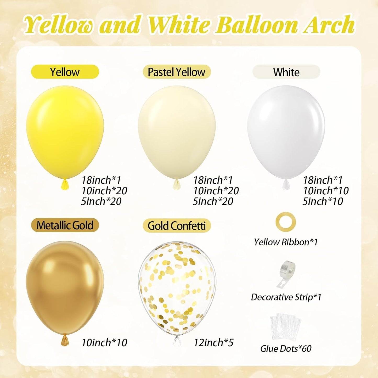 Yellow Bee Balloon Arch Kit with Gold Confetti Yellow and White Balloons | Wedding, Baby Shower, Birthday Decorations